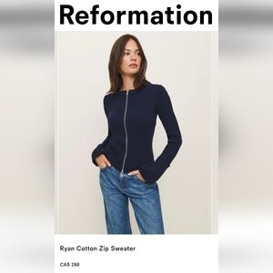 Reformation Ryan Cotton Zip Sweater in navy 100% cotton size Medium. worn once